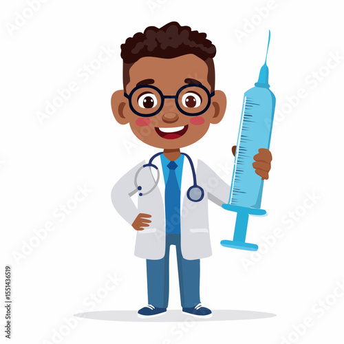 Female doctor in medical mask and uniform holding a syringe for injection