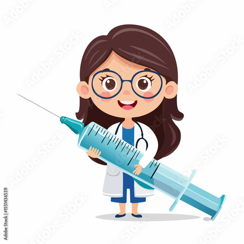 A medical professional, either a doctor or nurse, is seen with a syringe in hand, preparing for an injection, possibly a vaccine, to promote health and provide medical care in a clinic