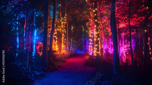 Enchanting Fantasy Forest with Mysterious Magical Lights and Sparkling Aura