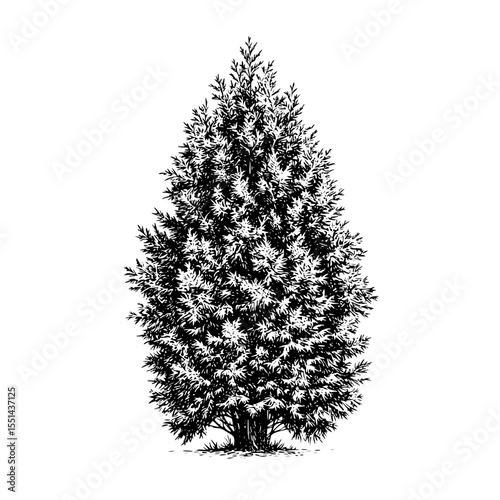 Illustration of evergreen tree in black and white  