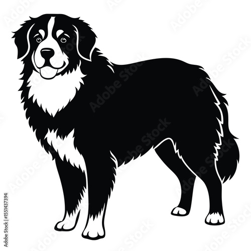 Striking Bernese Mountain Dog Illustration with Classic Black White Markings Portraying a Gentle Loyal Companion