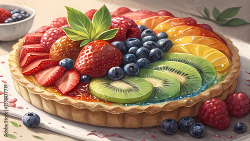 Delicious fruit tart dessert with fresh berries kiwi strawberry raspberry orange and pastry crust recipe