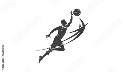 Dynamic silhouette of a basketball player soaring for a slam dunk