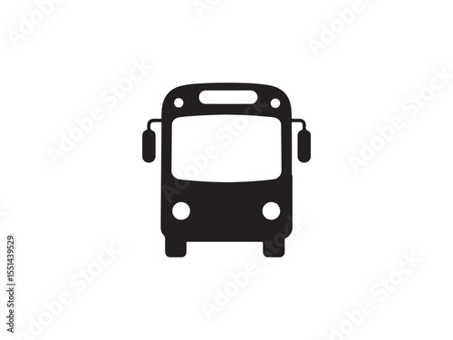 Black bus icon front view on white background transportation