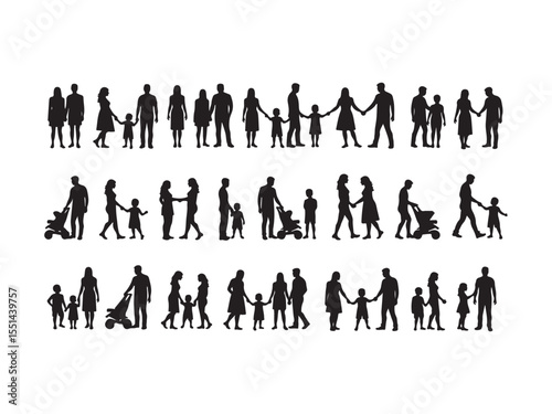 Black silhouettes of families walking and holding hands 1