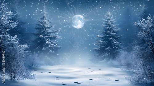 Eerie Winter Forest Night Scene with Spooky Trees in Dark Fantasy Style