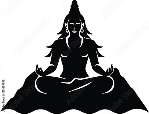 Shiva Meditating on Mount Kailash Vector Icon – Hindu Festival Spiritual Line Art for Maha Shivratri and Meditation Theme