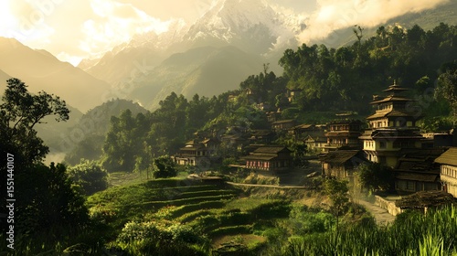 Lush Nepal Jungle Landscape with Vibrant Flora and Fauna