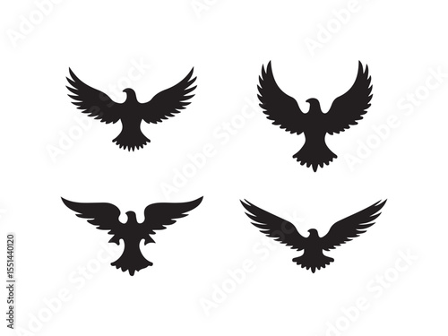 Four Black Bird Silhouettes Flying Wings Spread vector