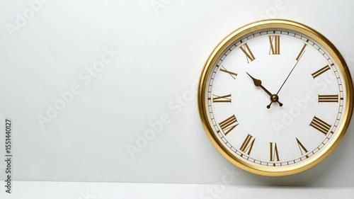 Wallpaper Mural Elegant golden wall clock on white surface shows time, modern design with Roman numerals, timekeeping device, minimal background for copy space Torontodigital.ca
