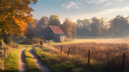 Serene Autumn Morning in Rold Skov, Denmark - Golden Light Through Trees
