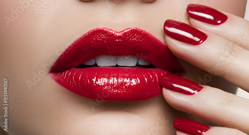 Red lip with red nail polish