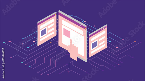 Transparent Data Glass Wall Filtering User - Futuristic Isometric Illustration