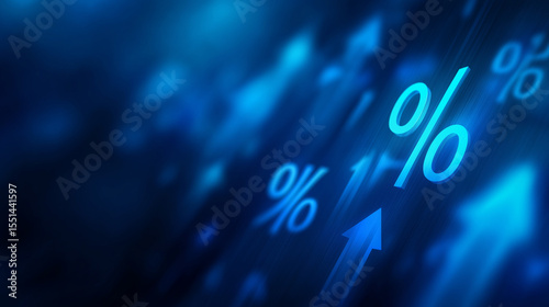 Business Growth Visualization with Blue Arrows and Percent Signs