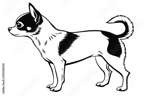 Elegant Chihuahua Illustration A Striking Black and White Depiction of a Beloved Breed Showcasing Its Graceful Posture and Unique Markings