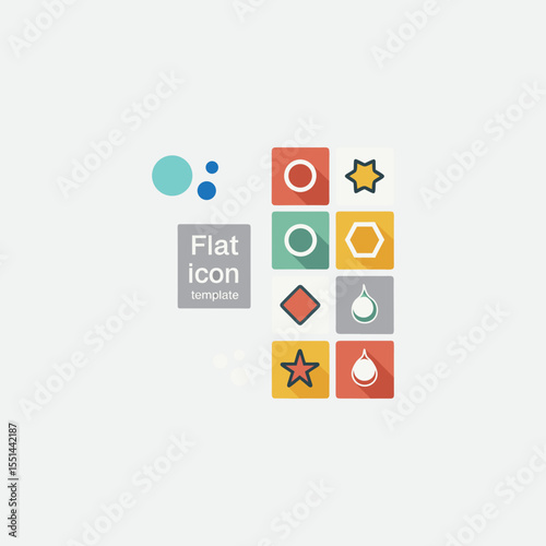 Flat Icon Template with Various Shapes and Symbols