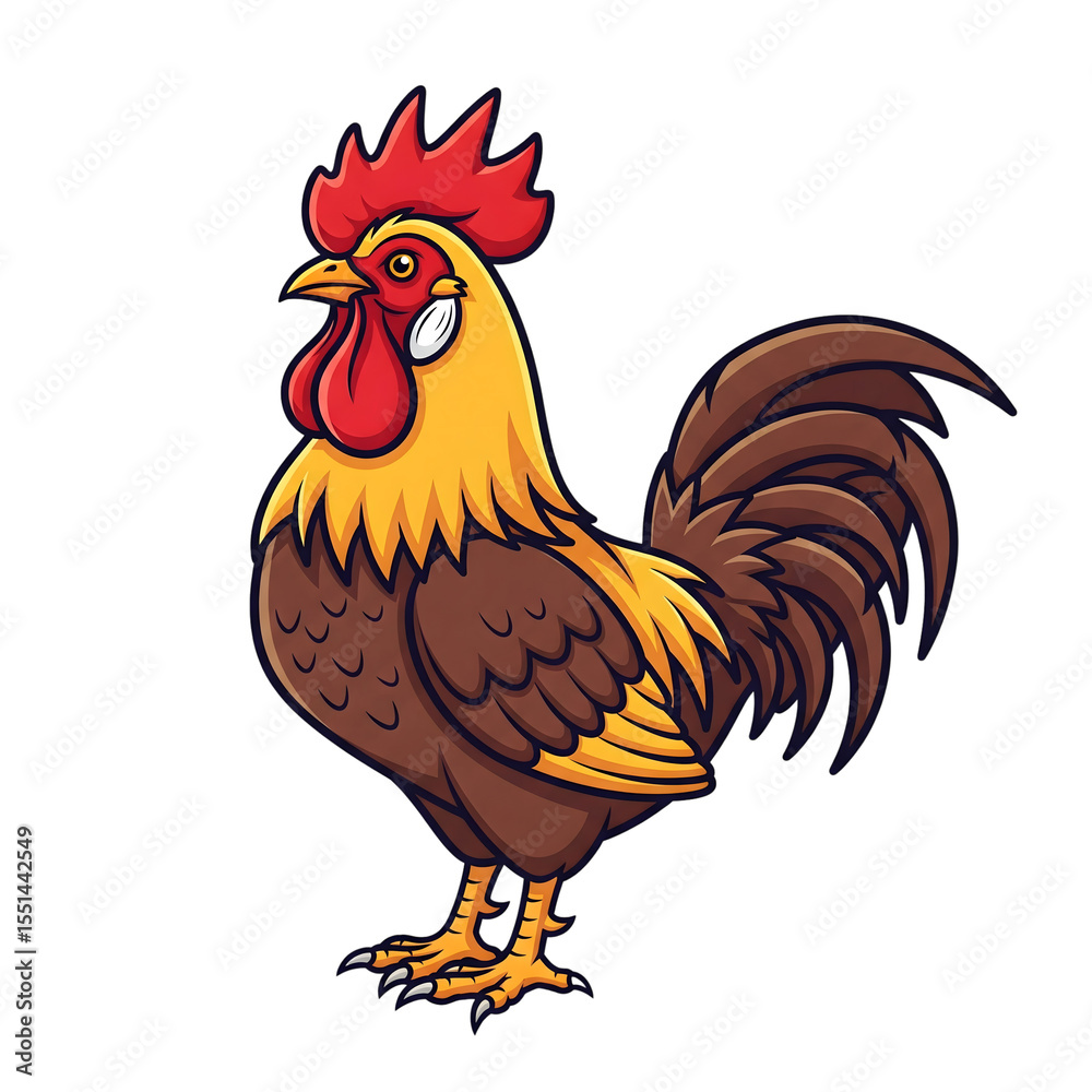 Fototapeta premium Brown and Gold Rooster Cartoon Illustration icon isolated on a transparent background