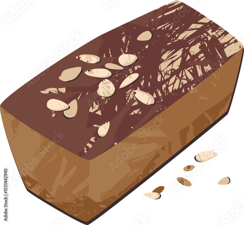 Healthy Rye Custard Bread with Almond Slices Isolated on Transparent Background