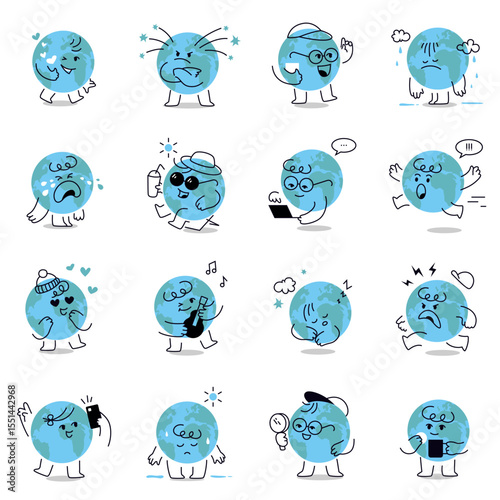 Adorable Earth Mascot Character Vector Graphic Set
