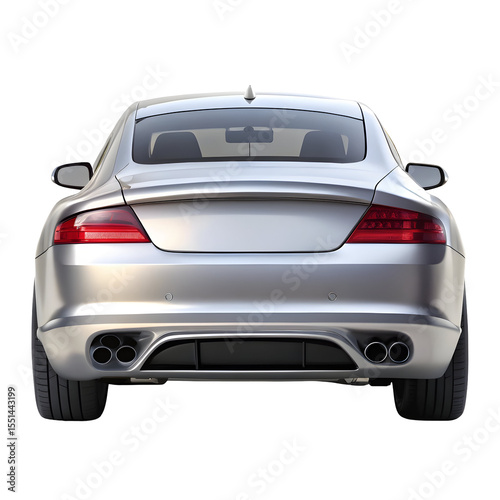 Silver Car Back View Isolated on Pure White Background

