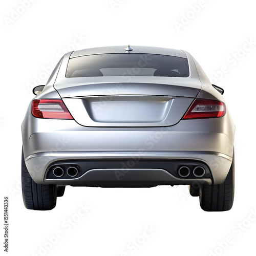 Silver Car Back View Isolated on Pure White Background

