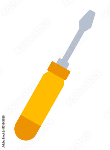 Isolated Yellow Screwdriver with Steel Blade on White Background, Tool for Repairing