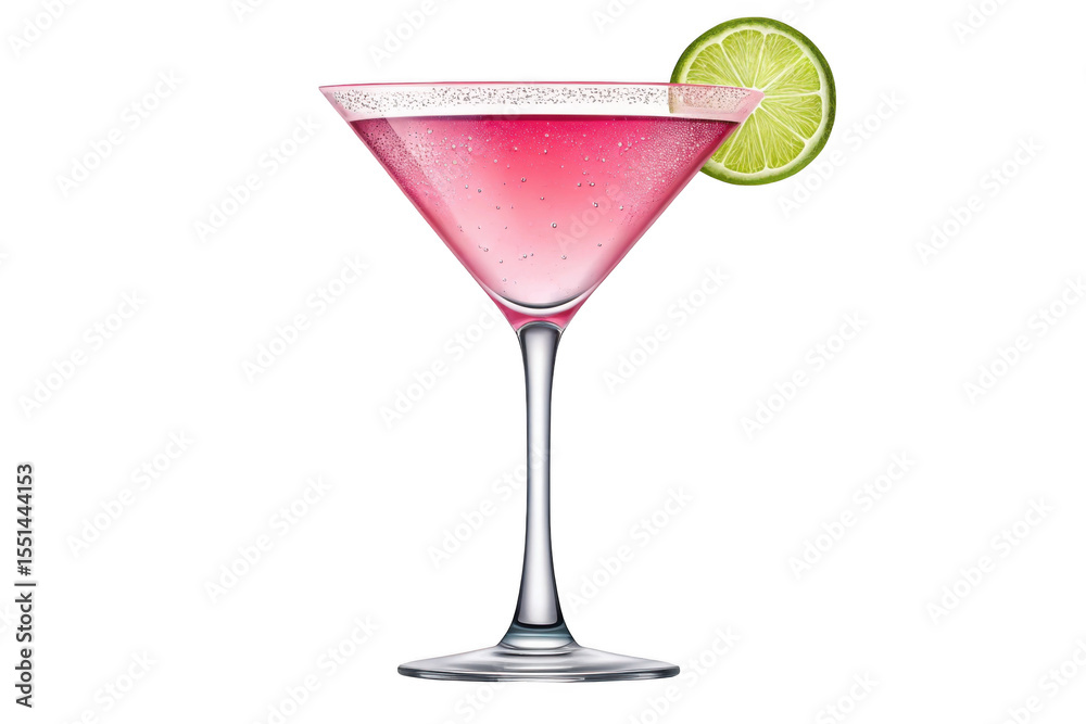Pink cocktail with lime isolated on transparent background