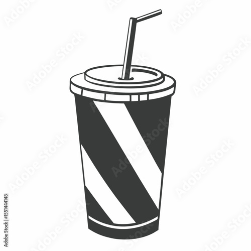 Striped Disposable Drink Cup with Straw Simple black