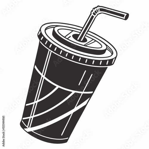 Black and White Soda Cup with Straw Vector Illustration