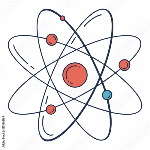 Stylized Atom Illustration with Orbiting Particles and a Central Nucleus