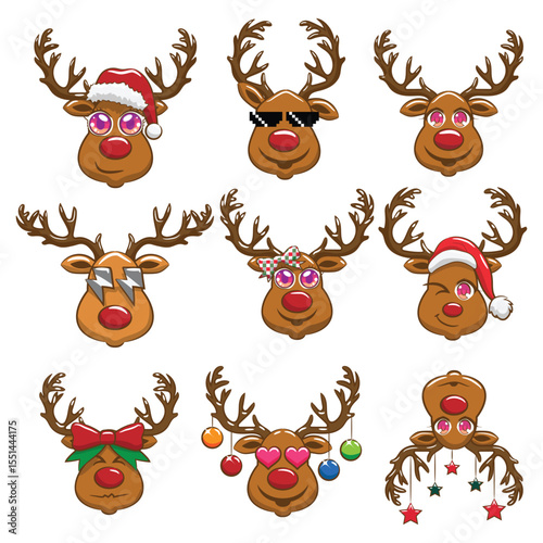 Adorable kawaii style reindeer characters for festive holiday designs and celebrations