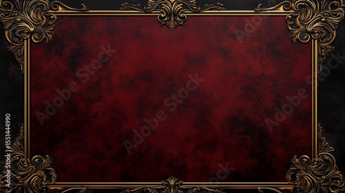 Luxurious Regal Background with Ornate Golden Frame and Dark Red Velvet Texture