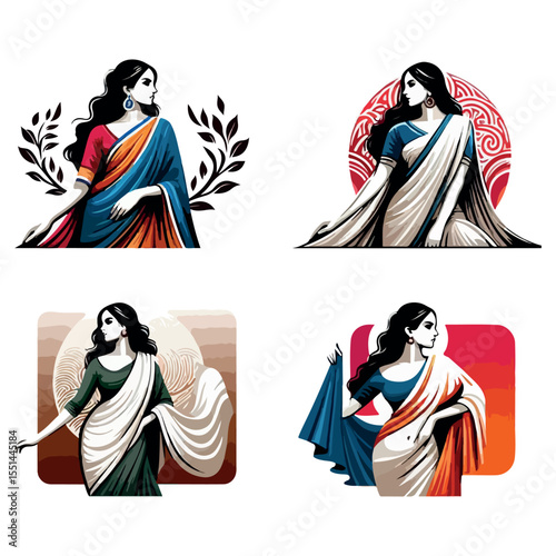 Vector saree with women figure clothing logo design  vector
