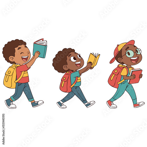Happy School Friends Walking Graphics