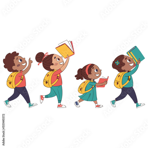 Happy School Friends Walking Graphics