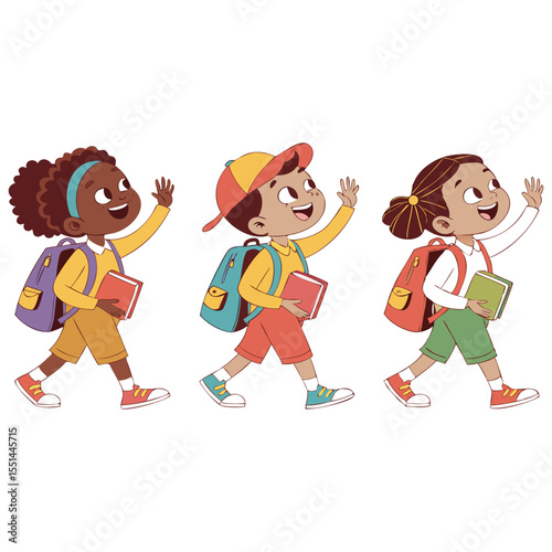 Happy School Friends Walking Graphics
