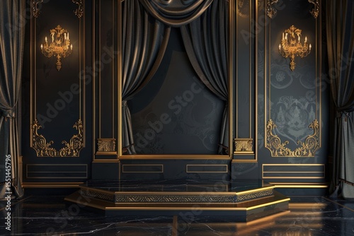 Elegant grand showcase setting luxurious interior digital art dark atmosphere premium viewpoint opulent design