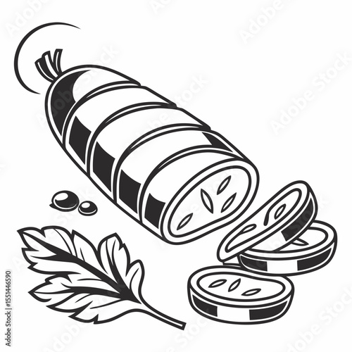 Sliced Sausage with Parsley and Condiment Black white