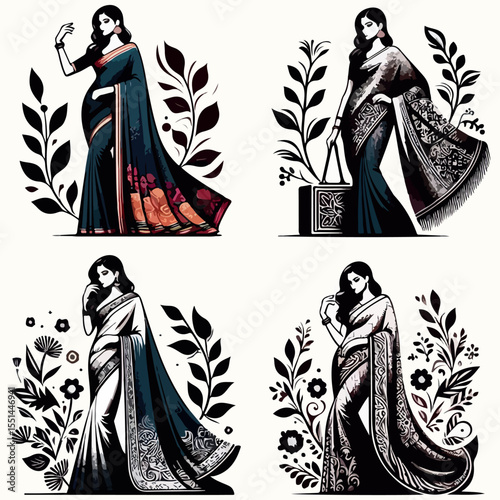 Vector saree with women figure clothing logo design generative