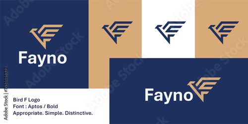 Bold geometric bird F logo for modern brands and apparel labels