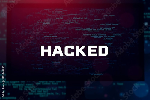 Hacked Text in Glitch Effect with Binary Code Background – Cyber Breach and Digital Security Threat Concept

