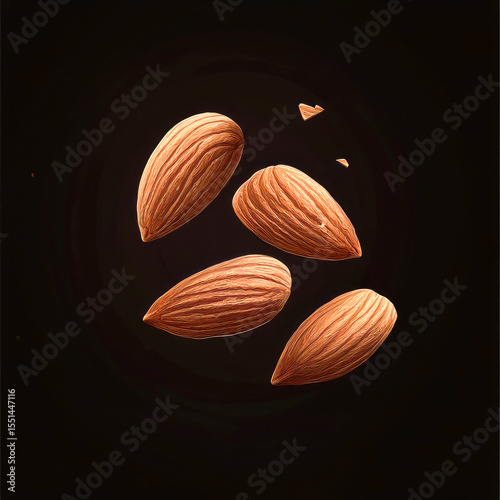 almond seeds, dark background