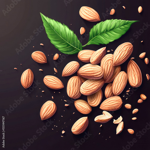 almond seeds, dark background