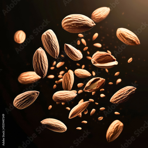 almond seeds, dark background