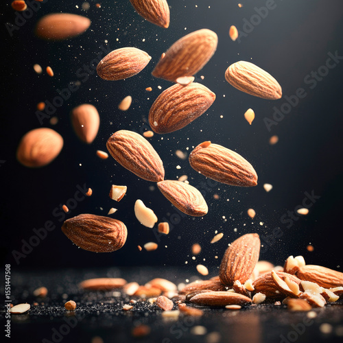 almond seeds, dark background