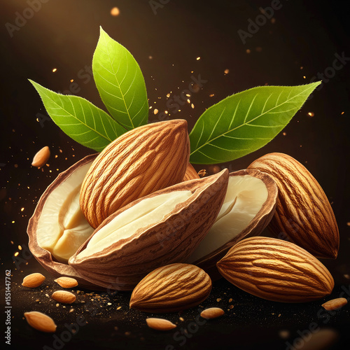 almond seeds, dark background