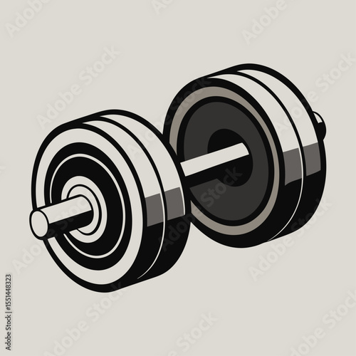 Stylized Illustration of a Dumbbell with Weight Plates on a Light Background