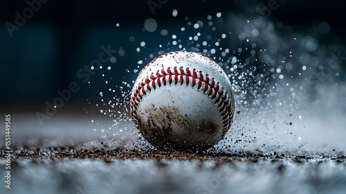 Close-Up View of a Baseball in Motion with Flying Dirt Particles