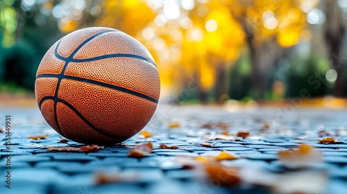 Basketball on Paved Ground in a Colorful Autumn Park Setting