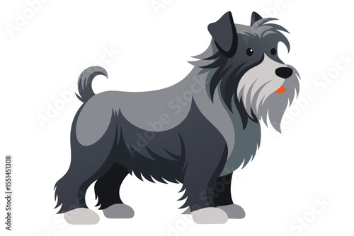 Charming Gray Schnauzer Illustration Standing Calmly with a Quirky Orange Tongue a Delightful Depiction of a Beloved Breed